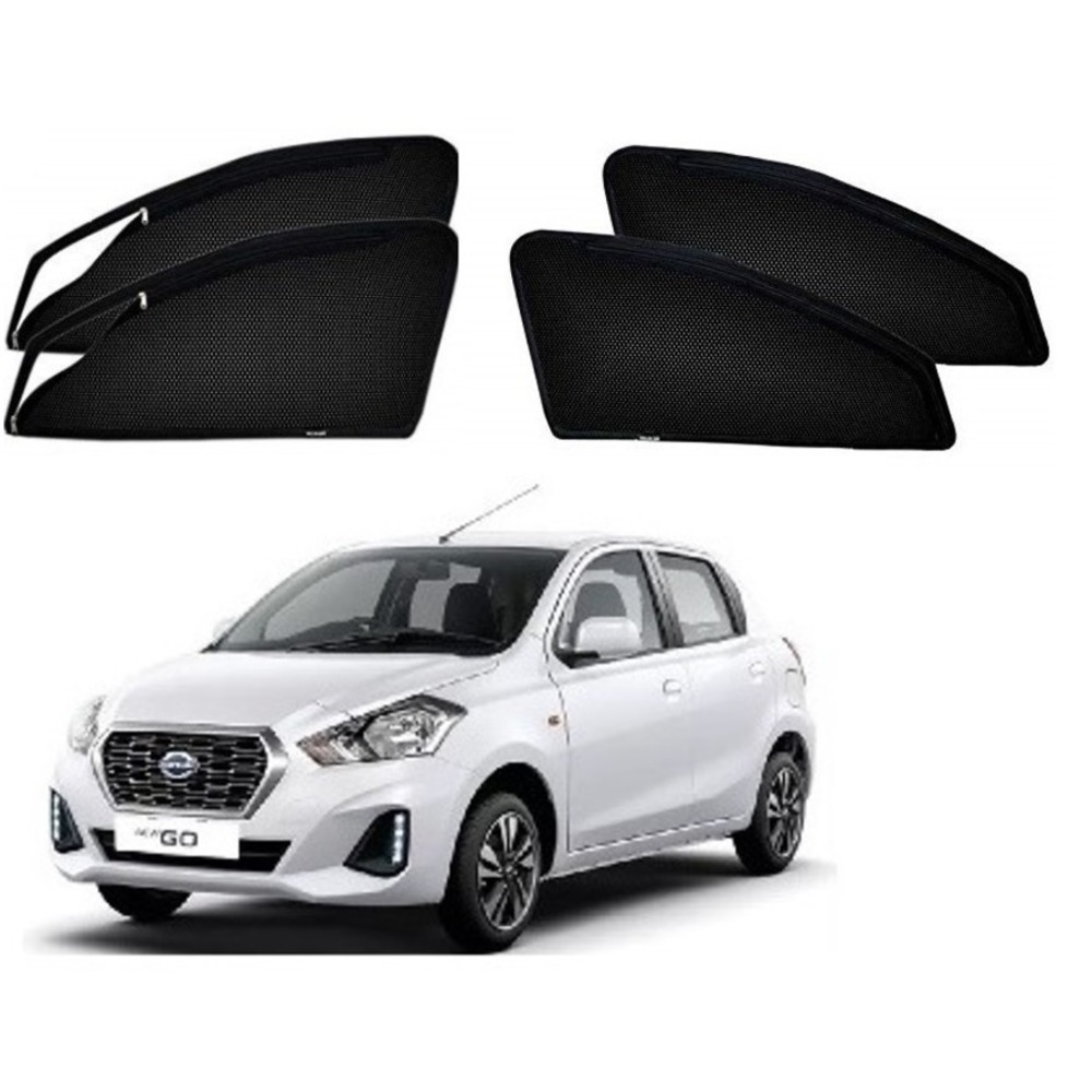 Premium Magnetic Curtain with Zipper for Datsun Go - Black  